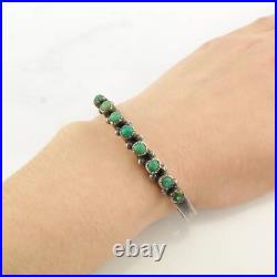 Native American Sterling Silver Cuff Bracelet Green Turquoise Row