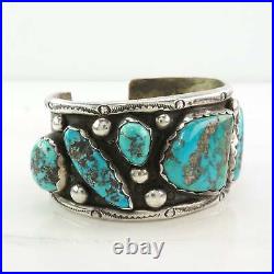 Native American Sterling Silver Cuff Bracelet Morenci Turquoise