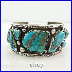 Native American Sterling Silver Cuff Bracelet Morenci Turquoise