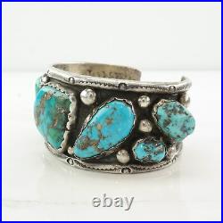 Native American Sterling Silver Cuff Bracelet Morenci Turquoise