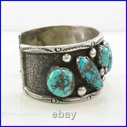 Native American Sterling Silver Cuff Bracelet Morenci Turquoise