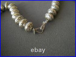 Native American Sterling Silver Navajo Stamped Saucer Pearls Bead Necklace 157g