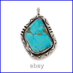 Native American Sterling Silver Royston Turquoise Stamped Borders Pendant