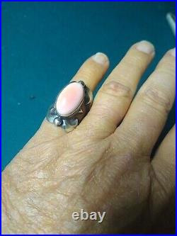 Native American, Sterling Silver Sandcast WithConch Shell, Navajo Ring Size 7.5