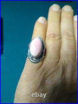 Native American, Sterling Silver Sandcast WithConch Shell, Navajo Ring Size 7.5