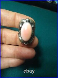 Native American, Sterling Silver Sandcast WithConch Shell, Navajo Ring Size 7.5