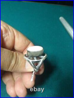 Native American, Sterling Silver Sandcast WithConch Shell, Navajo Ring Size 7.5