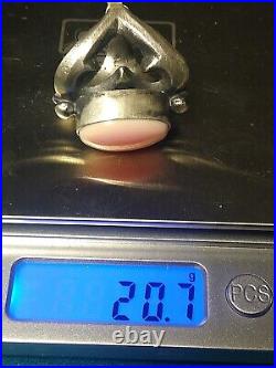 Native American, Sterling Silver Sandcast WithConch Shell, Navajo Ring Size 7.5