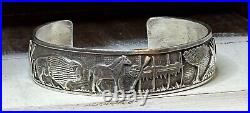 Native American Sterling Silver Story Cuff Bracelet Navajo Teepee Buffalo Horse