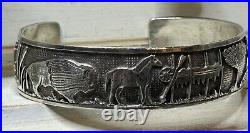 Native American Sterling Silver Story Cuff Bracelet Navajo Teepee Buffalo Horse