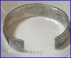 Native American Sterling Silver Story Cuff Bracelet Navajo Teepee Buffalo Horse