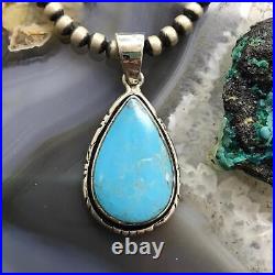 Native American Sterling Silver Teardrop Turquoise #8 Pendant For Women