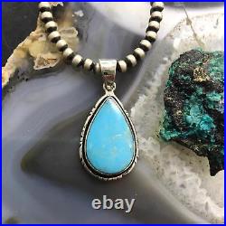 Native American Sterling Silver Teardrop Turquoise #8 Pendant For Women