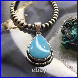 Native American Sterling Silver Teardrop Turquoise #8 Pendant For Women