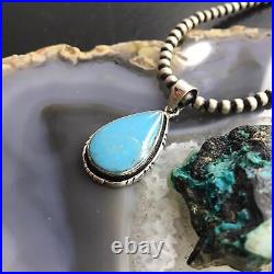 Native American Sterling Silver Teardrop Turquoise #8 Pendant For Women