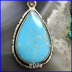 Native American Sterling Silver Teardrop Turquoise #8 Pendant For Women