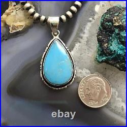 Native American Sterling Silver Teardrop Turquoise #8 Pendant For Women