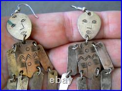 Native American Sterling Silver Tribal Etched Moving Figure Hook Earrings 4