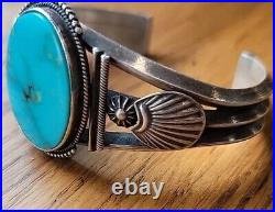 Native American Sterling Silver & Turquoise Cuff Bracelet R-V-So Steve Arviso