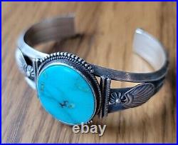 Native American Sterling Silver & Turquoise Cuff Bracelet R-V-So Steve Arviso