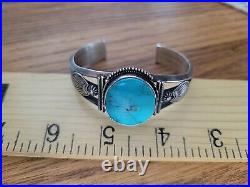 Native American Sterling Silver & Turquoise Cuff Bracelet R-V-So Steve Arviso