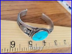 Native American Sterling Silver & Turquoise Cuff Bracelet R-V-So Steve Arviso