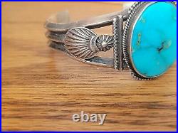 Native American Sterling Silver & Turquoise Cuff Bracelet R-V-So Steve Arviso