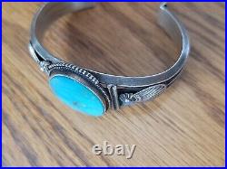 Native American Sterling Silver & Turquoise Cuff Bracelet R-V-So Steve Arviso