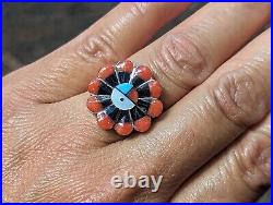 Native American Sterling Silver Turquoise Ring Handcrafted Jewelry Sz 7.25US