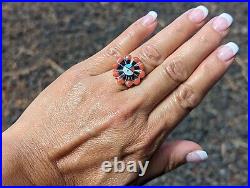 Native American Sterling Silver Turquoise Ring Handcrafted Jewelry Sz 7.25US