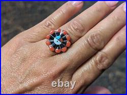 Native American Sterling Silver Turquoise Ring Handcrafted Jewelry Sz 7.25US