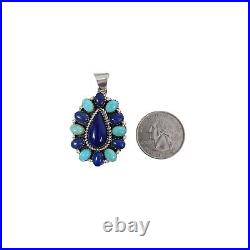 Native American Turquoise and Lapis Lazuli Sterling Silver Pendant withChain