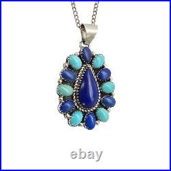 Native American Turquoise and Lapis Lazuli Sterling Silver Pendant withChain