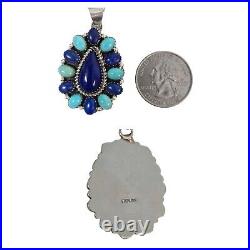 Native American Turquoise and Lapis Lazuli Sterling Silver Pendant withChain