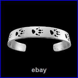 Native American Wolf Paw Bracelet. 925 Sterling Silver Cuff. Handmade Jewelry