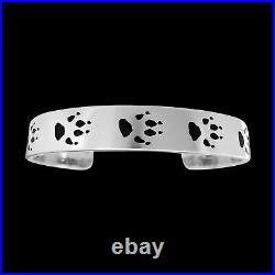 Native American Wolf Paw Bracelet. 925 Sterling Silver Cuff. Handmade Jewelry