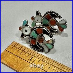 Native American ZUNI SILVER Turquoise Enamael INLAY THUNDERBIRD earrings