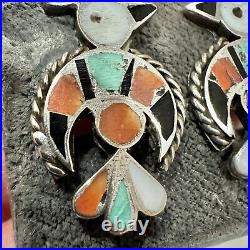 Native American ZUNI SILVER Turquoise Enamael INLAY THUNDERBIRD earrings