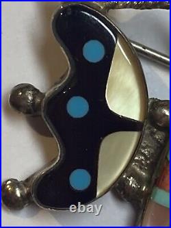 Native American ZUNI Vintage Silver Multi Stone Inlaid Butterfly Pin/Pendant