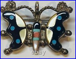 Native American ZUNI Vintage Silver Multi Stone Inlaid Butterfly Pin/Pendant