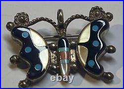 Native American ZUNI Vintage Silver Multi Stone Inlaid Butterfly Pin/Pendant