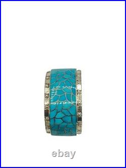 Native American Zuni Bracelet Turquoise Inlay Sterling Silver Cuff Bracelet- 65G