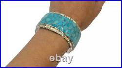 Native American Zuni Bracelet Turquoise Inlay Sterling Silver Cuff Bracelet- 65G