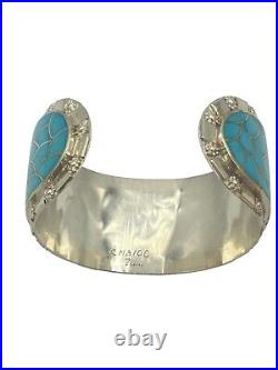 Native American Zuni Bracelet Turquoise Inlay Sterling Silver Cuff Bracelet- 65G