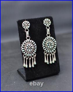 Native American Zuni Merlinda Chavez Turquoise & Silver Chandelier Earrings