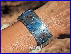 Native American Zuni Turquoise Bracelet Cuff Jewelry Sterling Inlay Sz 7.25