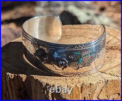 Native American Zuni Turquoise Bracelet Cuff Jewelry Sterling Inlay Sz 7.25