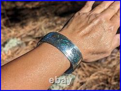 Native American Zuni Turquoise Bracelet Cuff Jewelry Sterling Inlay Sz 7.25