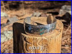 Native American Zuni Turquoise Bracelet Cuff Jewelry Sterling Inlay Sz 7.25