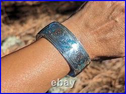 Native American Zuni Turquoise Bracelet Cuff Jewelry Sterling Inlay Sz 7.25